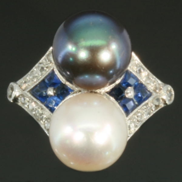 Grey and white pearls Art Deco engagement ring (image 2 of 9)